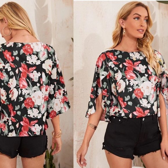 🎶 SALE NEW!!! Sizes 2 or 4 Split Sleeve Floral Print Top - Picture 1 of 3